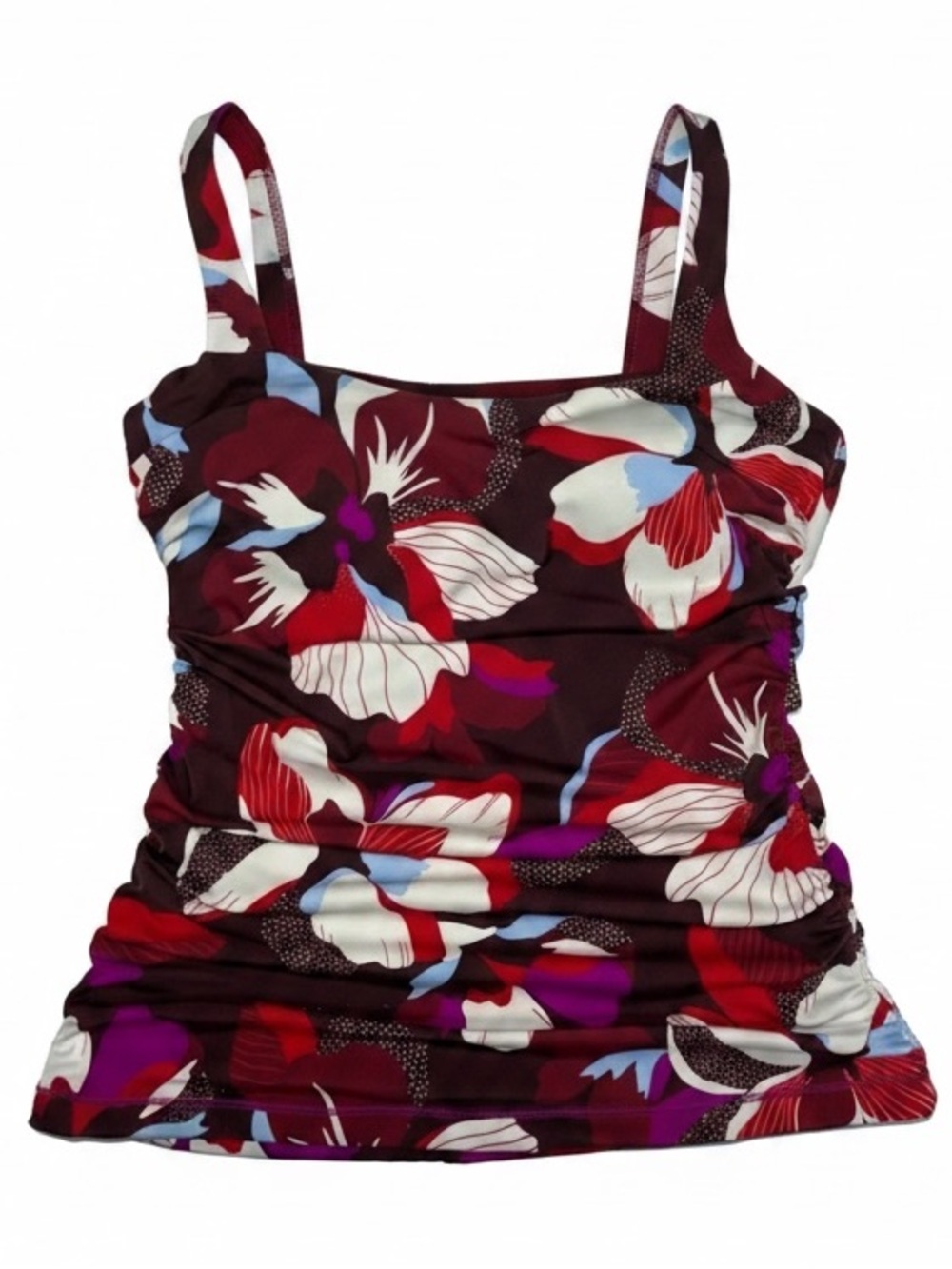 Athleta Square Neck Hero Bloom Tankini Coco Burgandy Floral Womens size 34 B C
